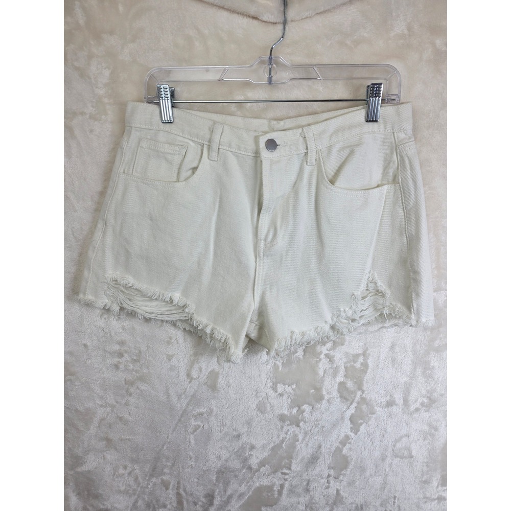 GeeGee White Distressed Denim Shorts Frayed Hem SP1285 Large